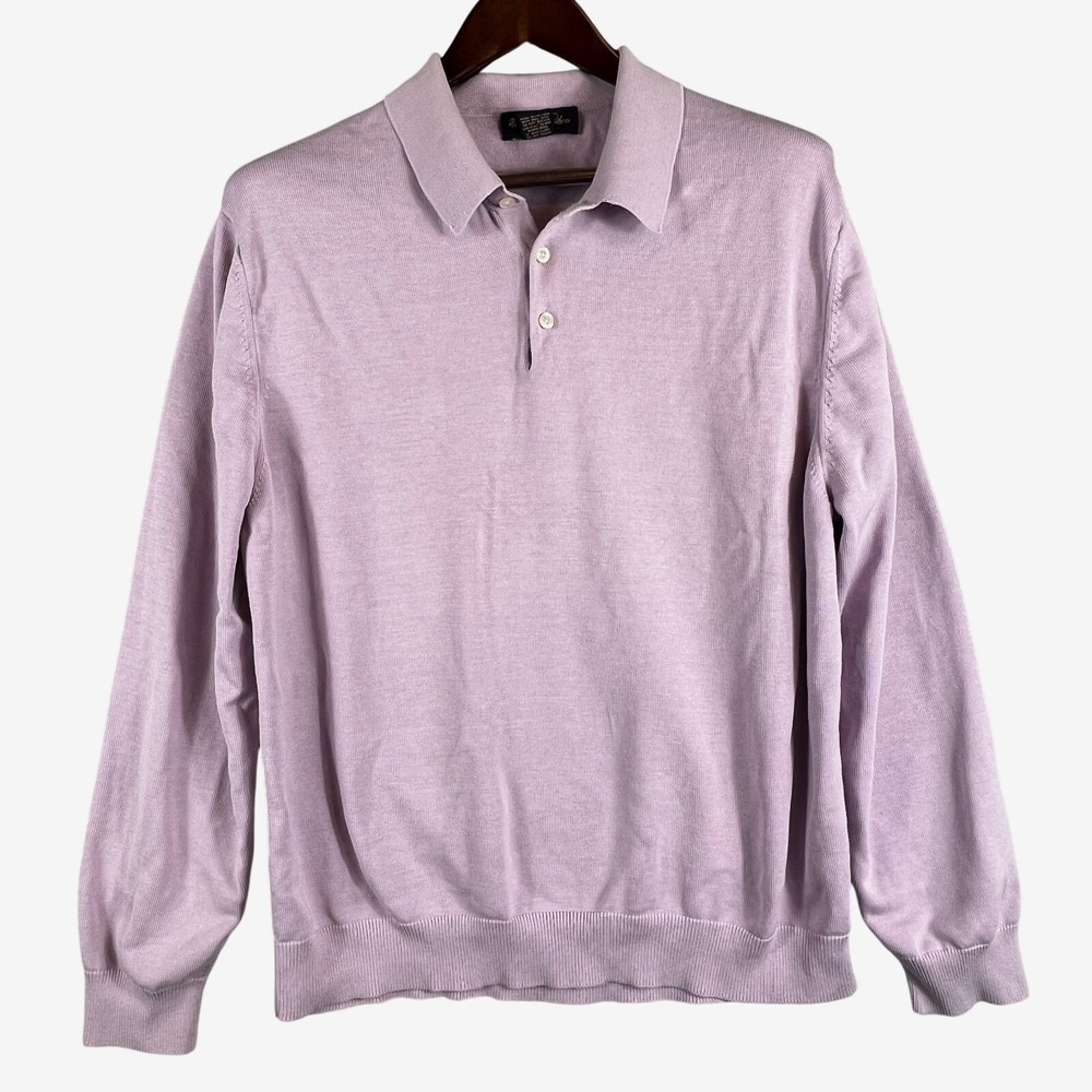 Brooks Brothers Mens XL Silk Cotton Polo Sweater Lavender Long Sleeve Knit